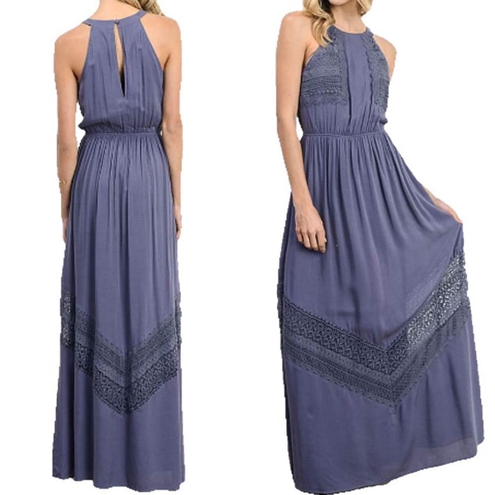 Doe & Rae Crochet Halter Maxi Dress - Size M